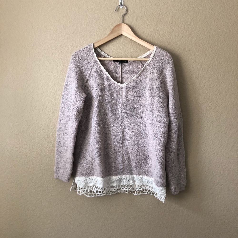 Sanctuary lace hem v neck sweater